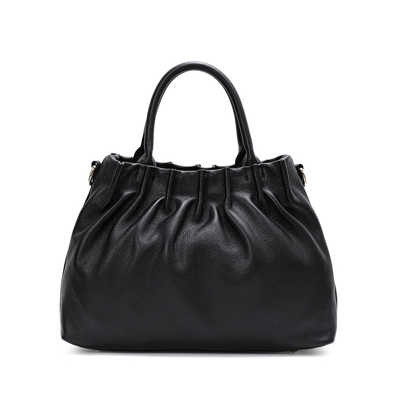 Genuine Cowhide Womens Handbag,Gathered Pebbled Cloud Tote,Detachable Strap Large Capacity Crossbody Purse