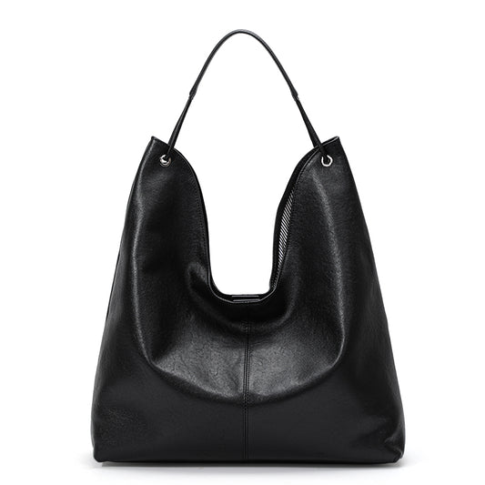 Genuine Cowhide Women's Bag, Grain Soft U-Shape Tote, Detachable Storage Pouch, Multi-Compartment Large Commuter Shoulder Handbag