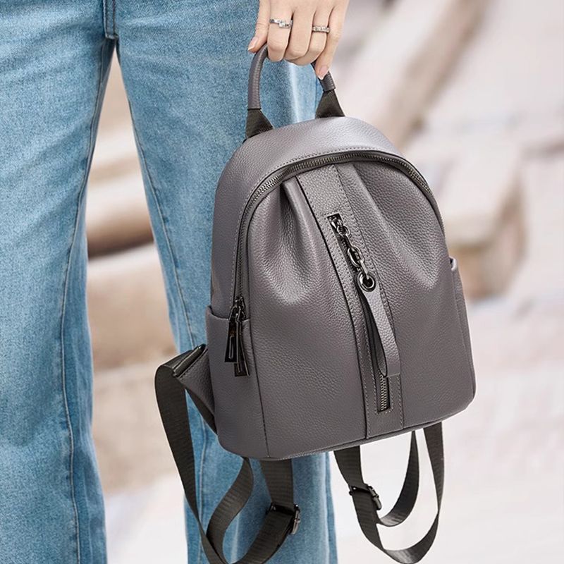 Genuine Cowhide,Pebble Soft Grain,Rounded Backpack,Women Anti Theft Convertible Bag,Backpack Carry,Cross Shoulder Carry,Daily Commute,Short Travel