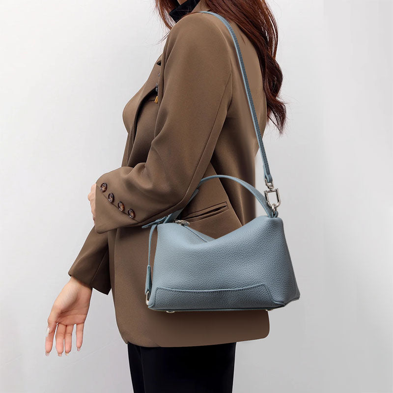 Genuine Cowhide Pebbled Mini Hobo Handbag,Detachable Adjustable Crossbody Strap Multi Compartment Womens Two Way Carry Shoulder Purse