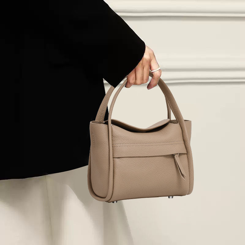 Genuine Cowhide Soft Pebbled Tote Purse,Detachable Adjustable Strap Multi Inner Pocket Elephant Grey Casual Travel Womens Structured Handbag