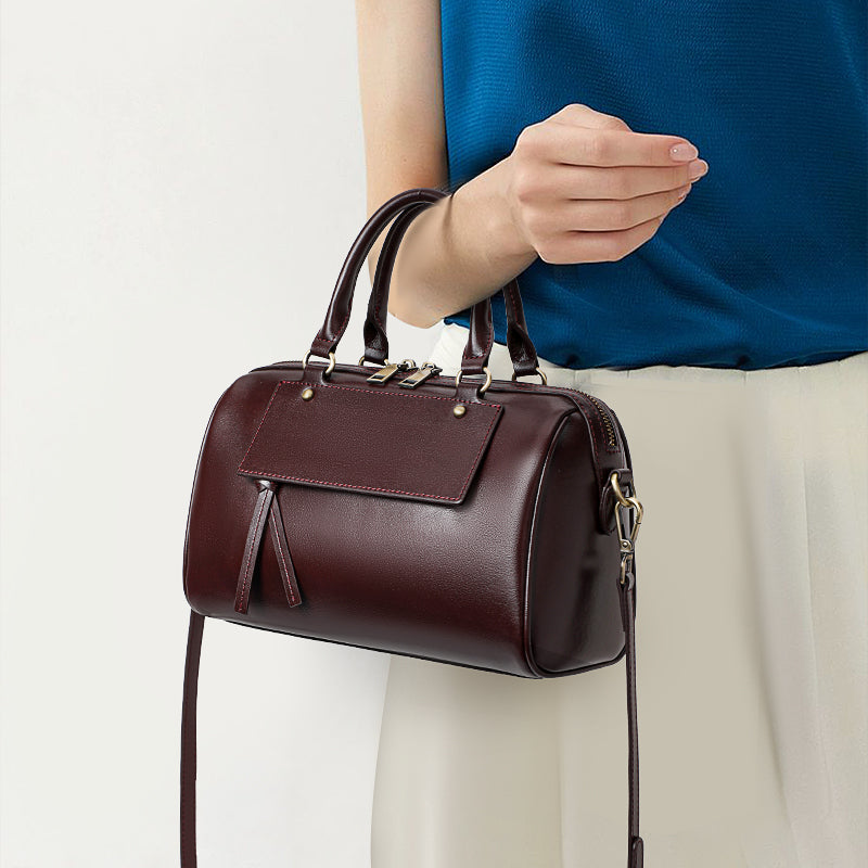 Genuine Cowhide Smooth Wax Womens Pillow Handbag,Detachable Adjustable Leather Shoulder Strap Multi Compartment Daily Crossbody Bag