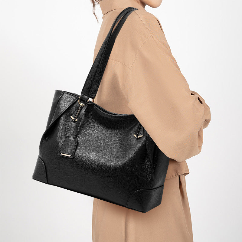 Genuine Cowhide Pebbled Leather Womens Large Capacity Tote Bag,Wine Red Multi Compartment Adjustable Single Shoulder Handbag