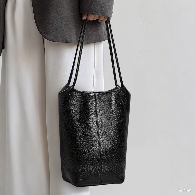 Genuine Natural Cowhide Bubble Grain Womens Mini Bucket Handbag,Vertical Ultra Lightweight Multi Pocket Casual Daily Commute Travel Shoulder Purse