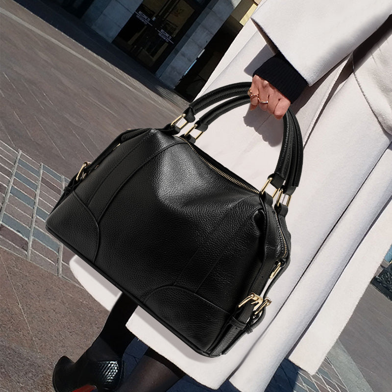 Genuine Cowhide Pebbled Leather Womens Handbag Tote,Soft Large Capacity Detachable Wide Strap Shoulder Crossbody Purse