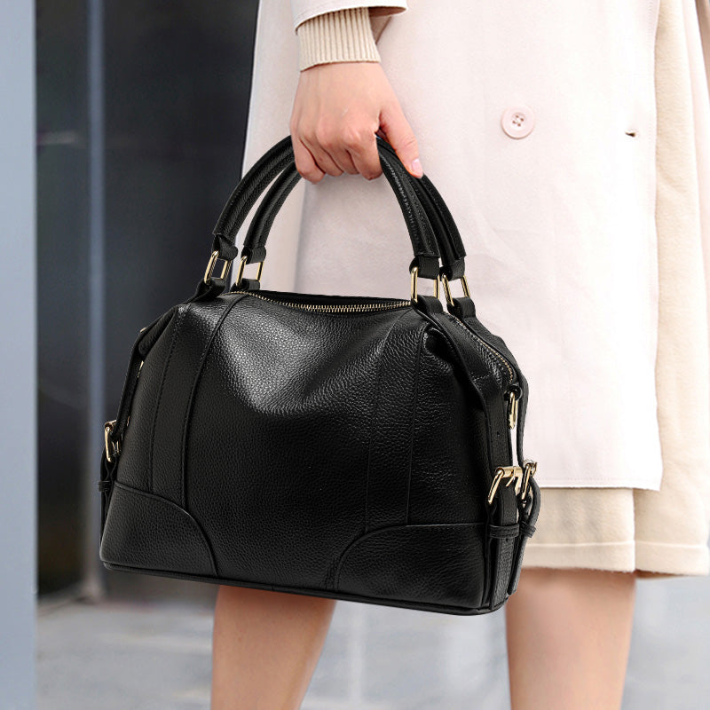 Genuine Cowhide Pebbled Leather Womens Handbag Tote,Soft Large Capacity Detachable Wide Strap Shoulder Crossbody Purse