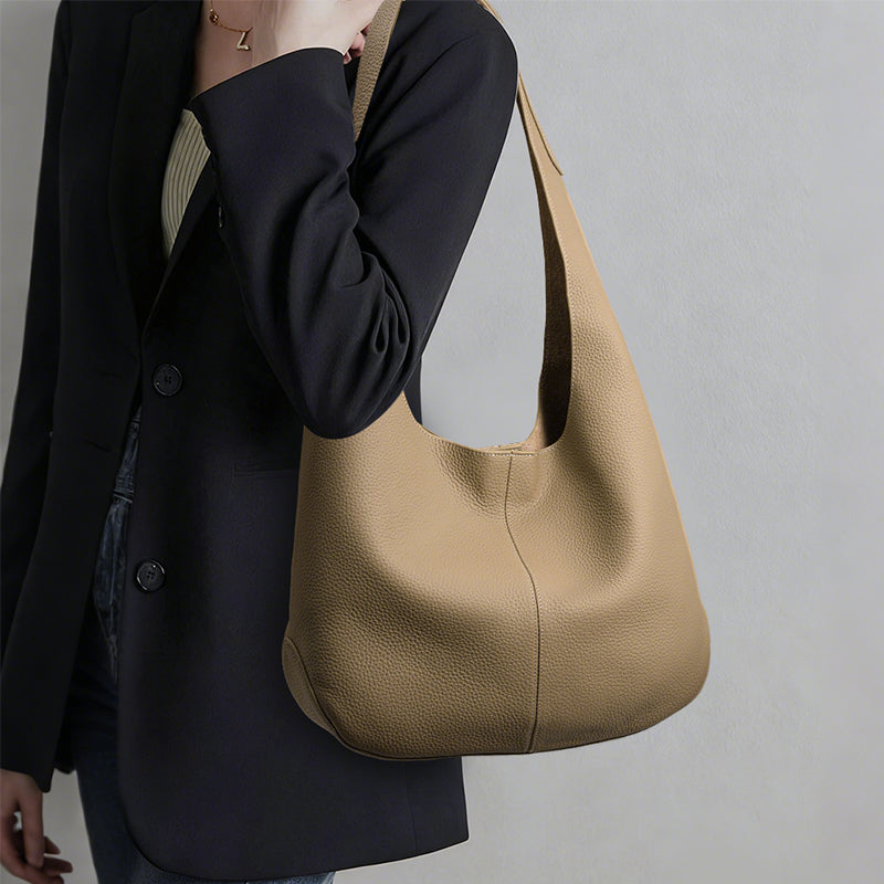 Genuine Cowhide Womens Hobo Tote Bag,Pebbled Grain Combo Shoulder Purse,Large Capacity Commute Mother Daughter Handbag