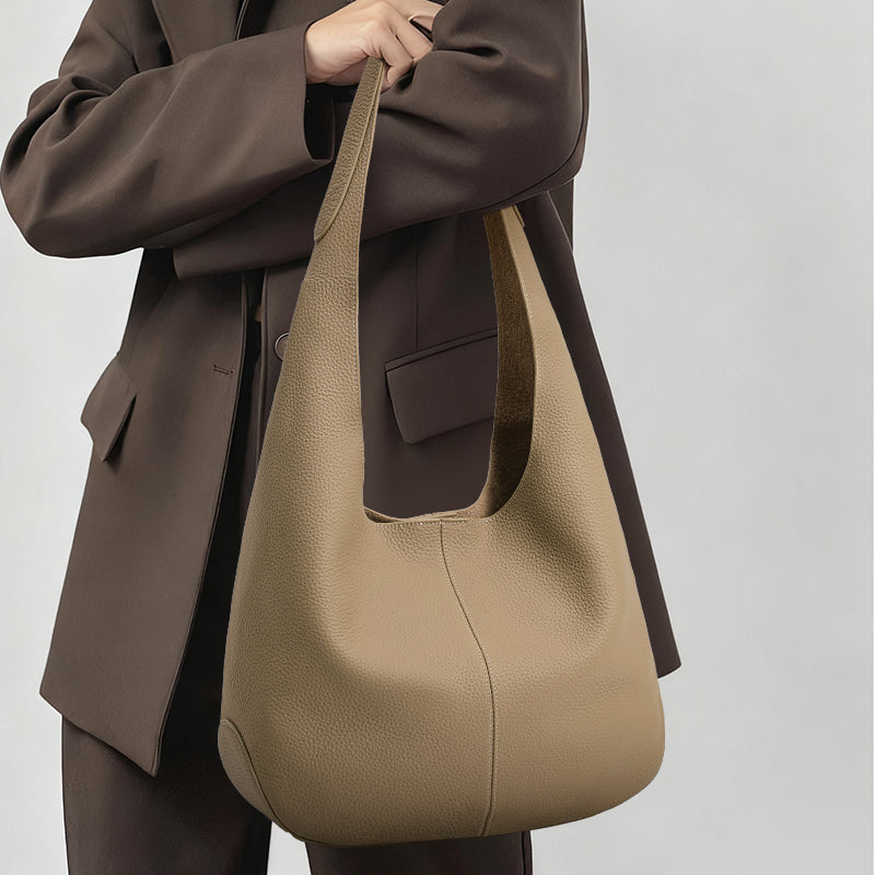 Genuine Cowhide Womens Hobo Tote Bag,Pebbled Grain Combo Shoulder Purse,Large Capacity Commute Mother Daughter Handbag