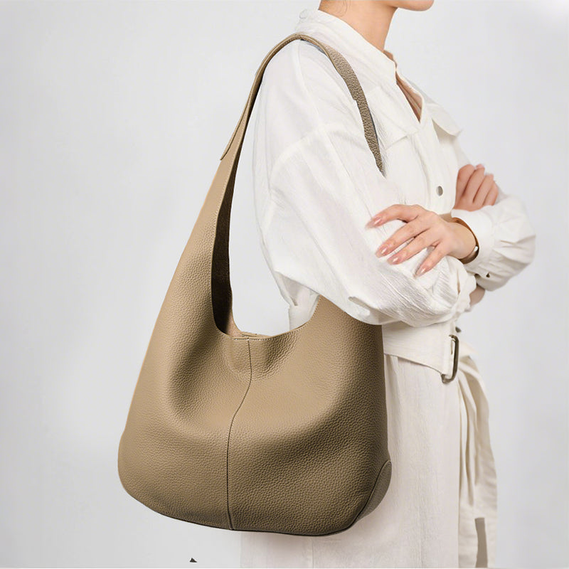 Genuine Cowhide Womens Hobo Tote Bag,Pebbled Grain Combo Shoulder Purse,Large Capacity Commute Mother Daughter Handbag