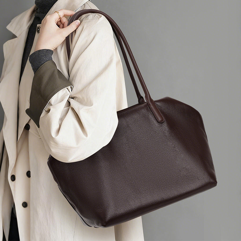 Genuine Cowhide Womens Handheld Tote,Pebbled Grain Large Capacity Shoulder Bag,Multi Compartment Daily Commute Handbag