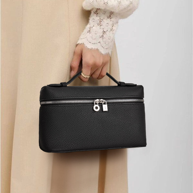 Genuine Cowhide Women Box Bag,Pebbled Grain Rectangular Mini Handbag Detachable Crossbody Strap Inner Pocket