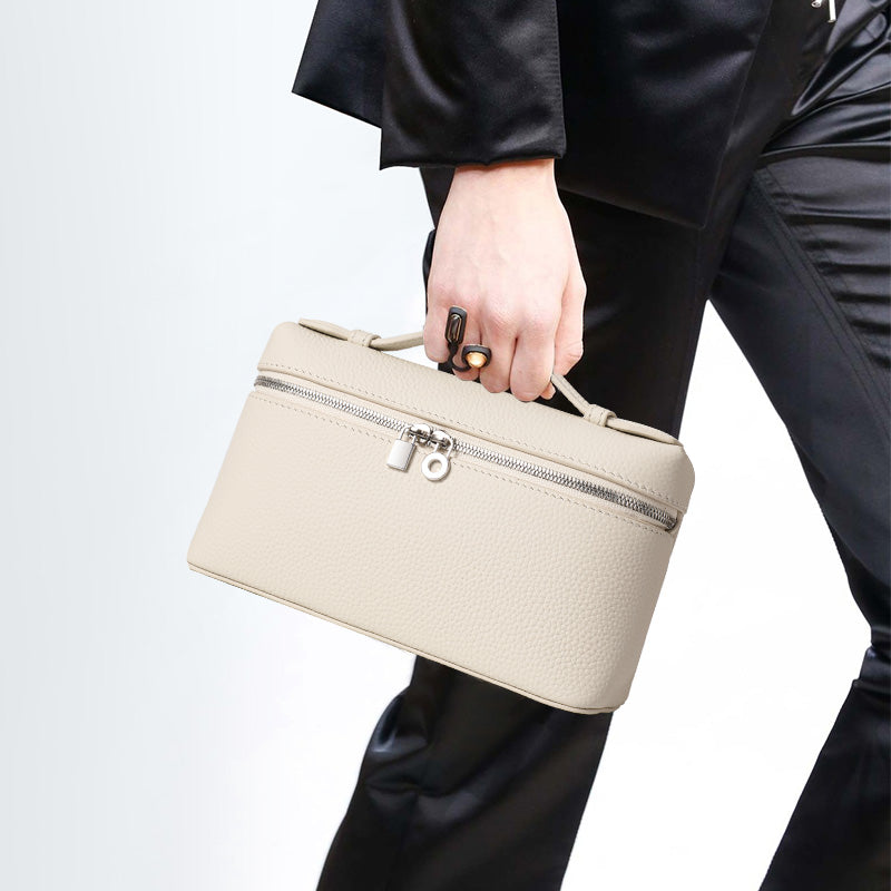 Genuine Cowhide Women Box Bag,Pebbled Grain Rectangular Mini Handbag Detachable Crossbody Strap Inner Pocket