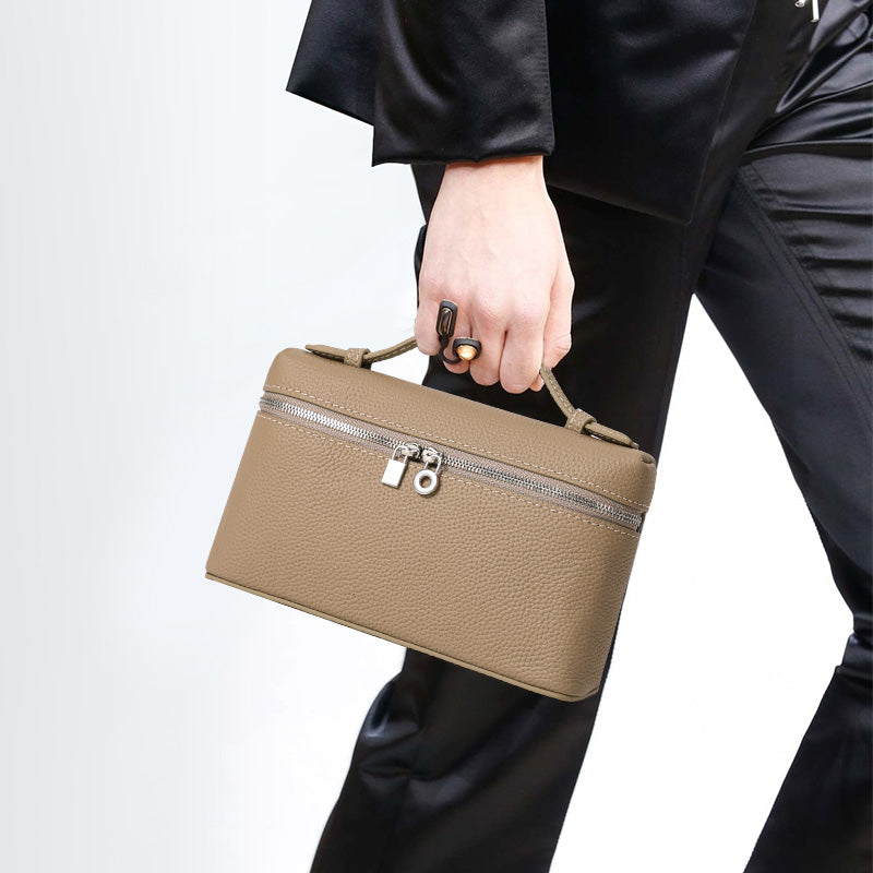 Genuine Cowhide Women Box Bag,Pebbled Grain Rectangular Mini Handbag Detachable Crossbody Strap Inner Pocket