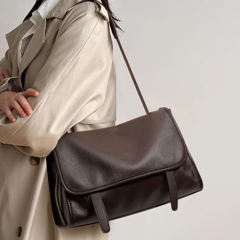 Top Layer Cowhide Women Shoulder Bag,Pebbled Flap Envelope Crossbody Messenger Bag Multi Pocket Adjustable Strap