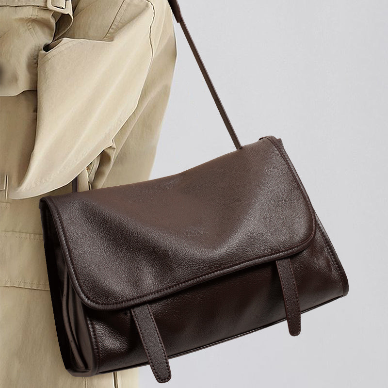 Top Layer Cowhide Women Shoulder Bag,Pebbled Flap Envelope Crossbody Messenger Bag Multi Pocket Adjustable Strap