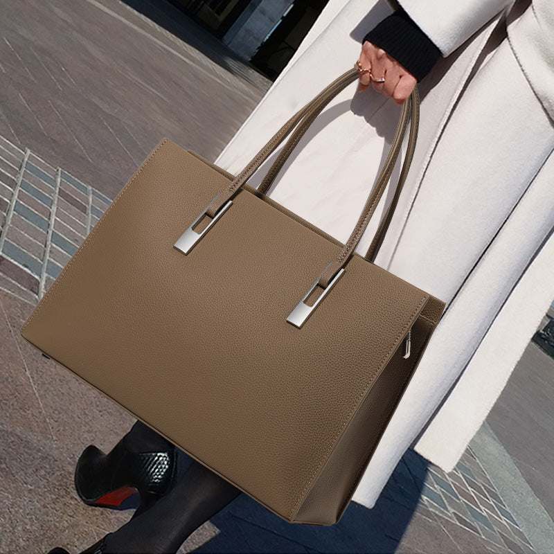 Genuine Cowhide,Pebble Grain,Square Business Tote Bag,Women Detachable Strap Bag,Hand Carry,Cross Shoulder Carry,Business Work,Daily Commute