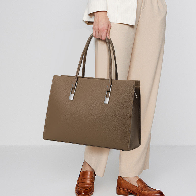 Genuine Cowhide,Pebble Grain,Square Business Tote Bag,Women Detachable Strap Bag,Hand Carry,Cross Shoulder Carry,Business Work,Daily Commute