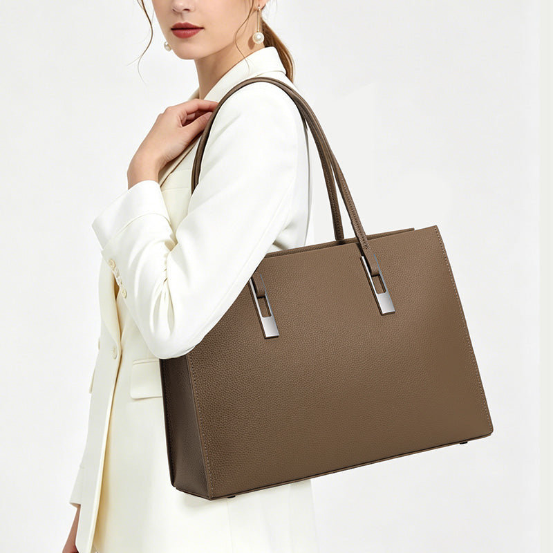 Genuine Cowhide,Pebble Grain,Square Business Tote Bag,Women Detachable Strap Bag,Hand Carry,Cross Shoulder Carry,Business Work,Daily Commute