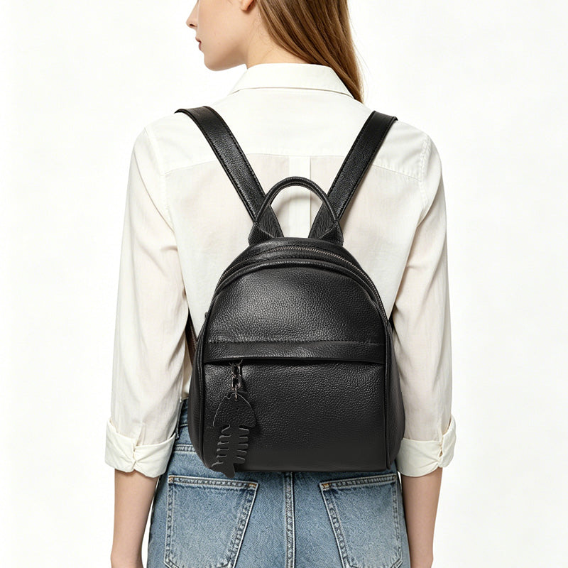 Genuine Cowhide,Pebble Grain,Mini Round Backpack,Women Anti Theft Multi Function Bag,Dual Shoulder Carry,Cross Carry,Daily Shopping,Short Trip