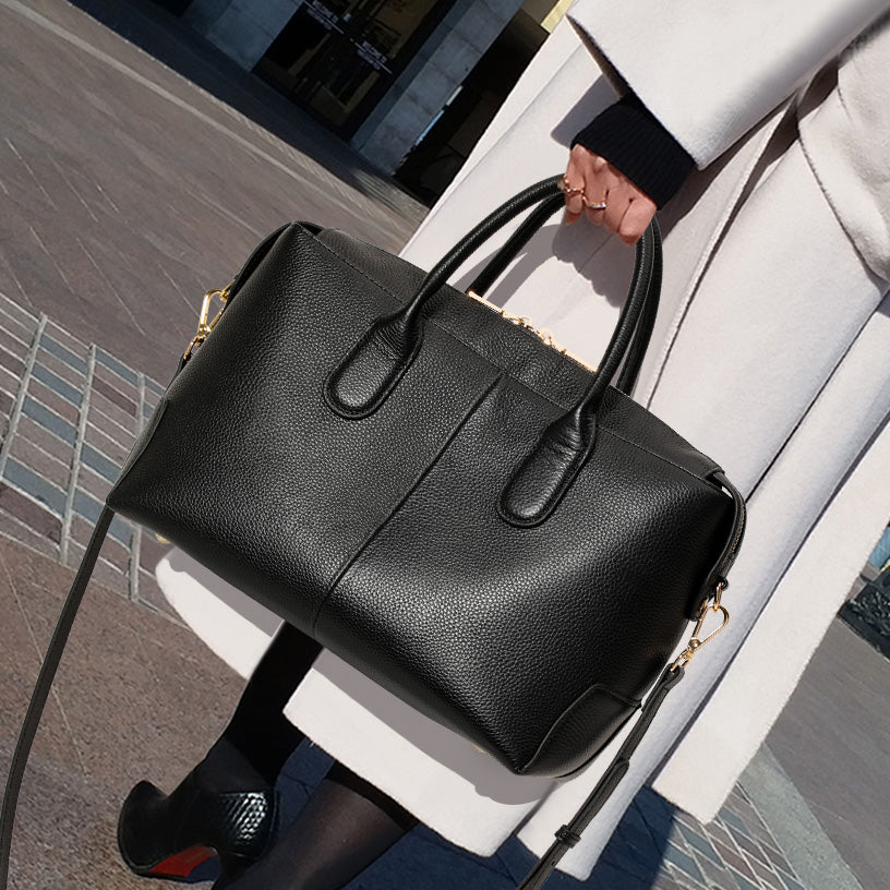 Genuine Cowhide,Pebble Grain,Horizontal Zip Handbag,Women Detachable Strap Bag,Hand Carry,Cross Shoulder Carry,Office Commute,Daily Travel