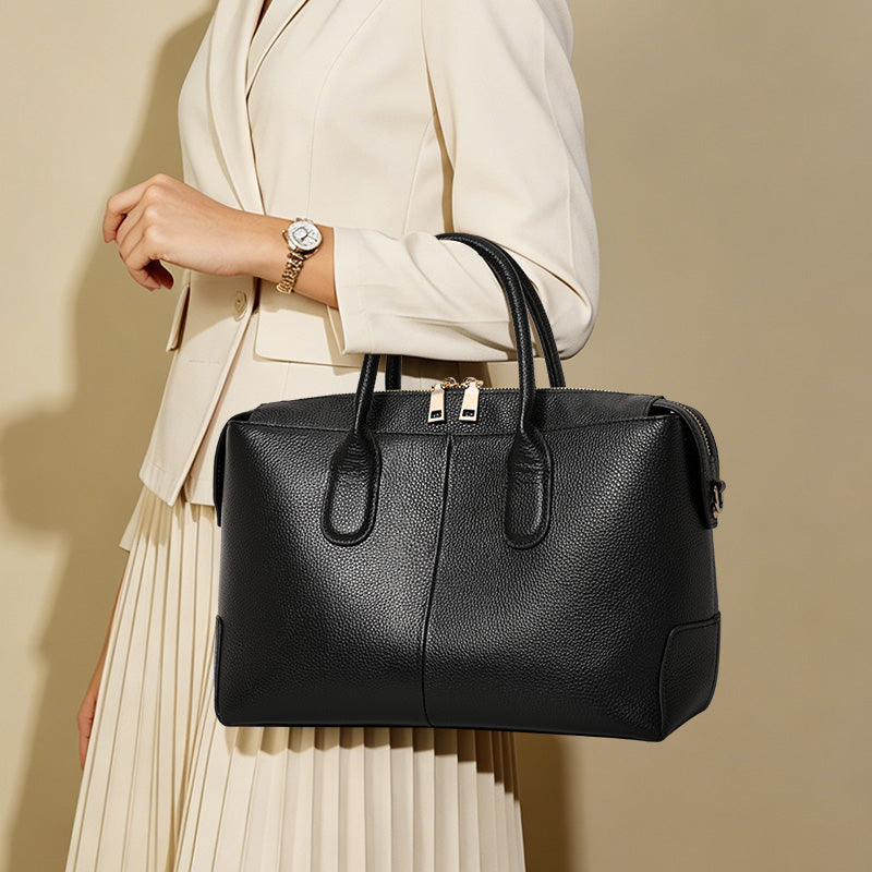 Genuine Cowhide,Pebble Grain,Horizontal Zip Handbag,Women Detachable Strap Bag,Hand Carry,Cross Shoulder Carry,Office Commute,Daily Travel