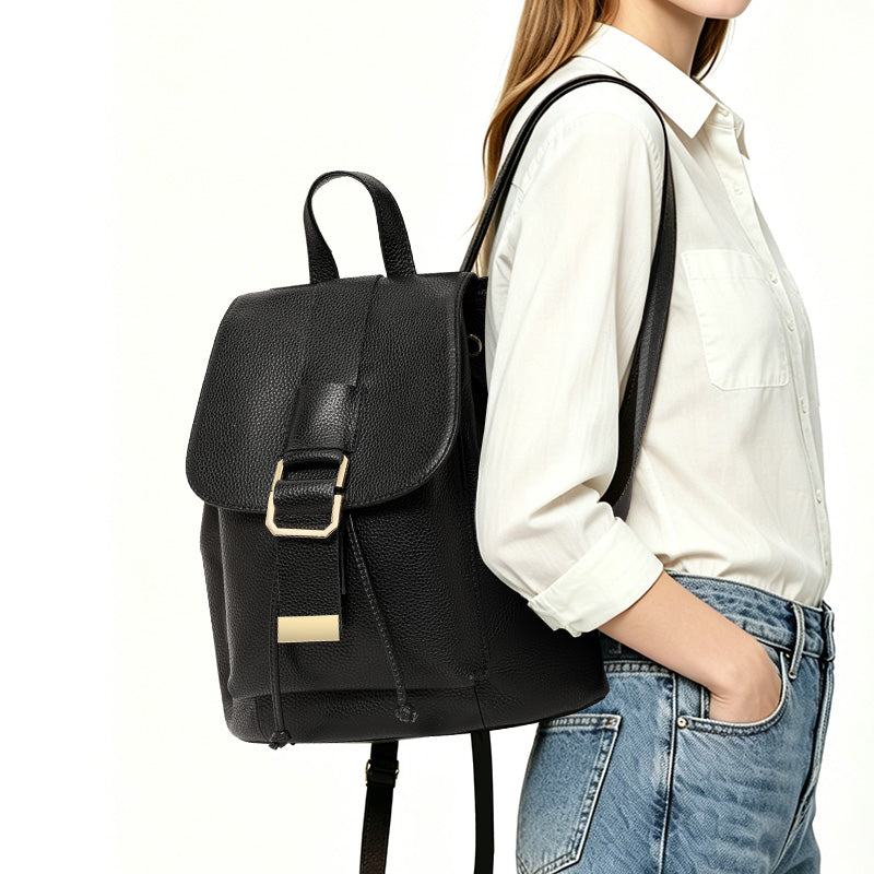 Genuine Cowhide,Pebble Grain,Flap Drawstring Backpack,Women Anti Theft Convertible Bag,Dual Shoulder Carry,Cross Carry,Daily Outing,Short Trip
