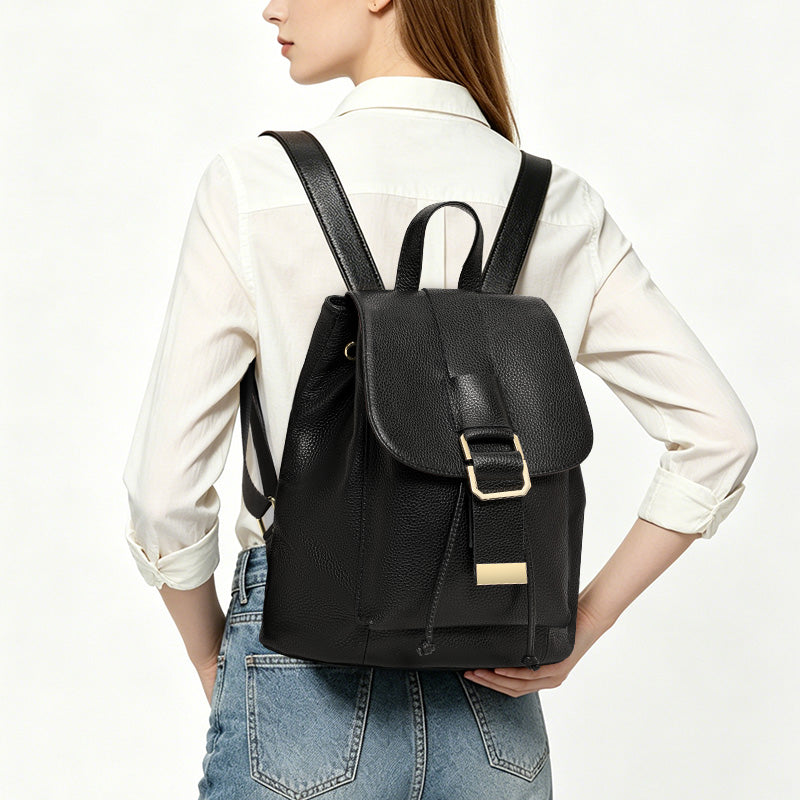 Genuine Cowhide,Pebble Grain,Flap Drawstring Backpack,Women Anti Theft Convertible Bag,Dual Shoulder Carry,Cross Carry,Daily Outing,Short Trip