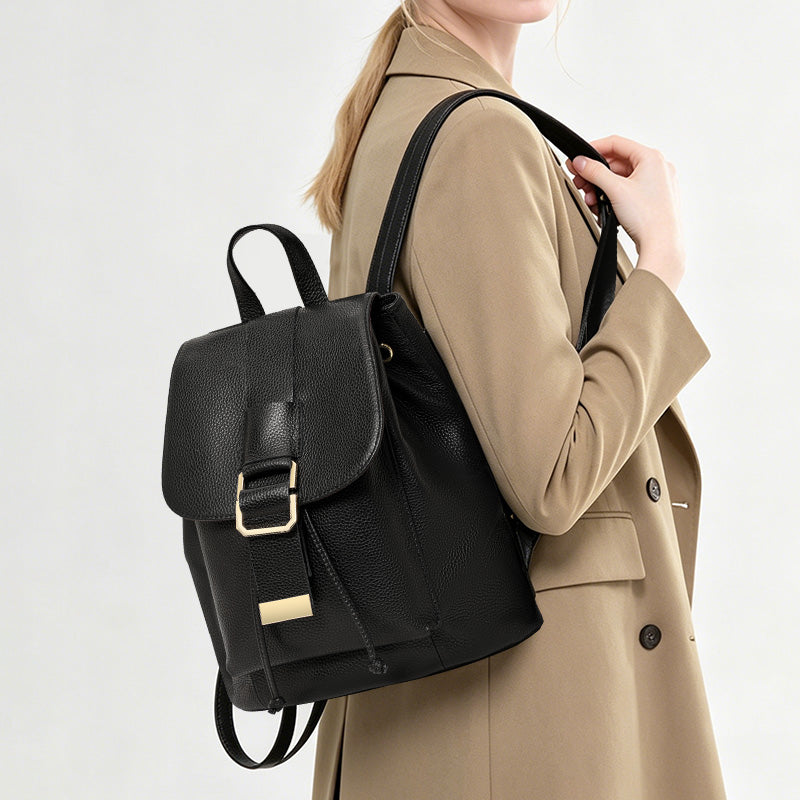 Genuine Cowhide,Pebble Grain,Flap Drawstring Backpack,Women Anti Theft Convertible Bag,Dual Shoulder Carry,Cross Carry,Daily Outing,Short Trip