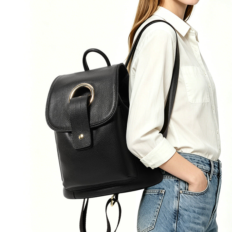Genuine Cowhide,Pebble Grain,Flap Drawstring Backpack,Women Anti Theft Convertible Bag,Dual Shoulder Carry,Cross Carry,Daily Outing,Short Trip