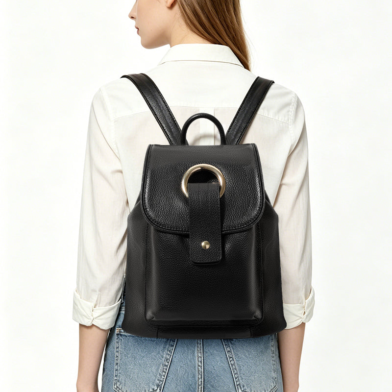 Genuine Cowhide,Pebble Grain,Flap Drawstring Backpack,Women Anti Theft Convertible Bag,Dual Shoulder Carry,Cross Carry,Daily Outing,Short Trip