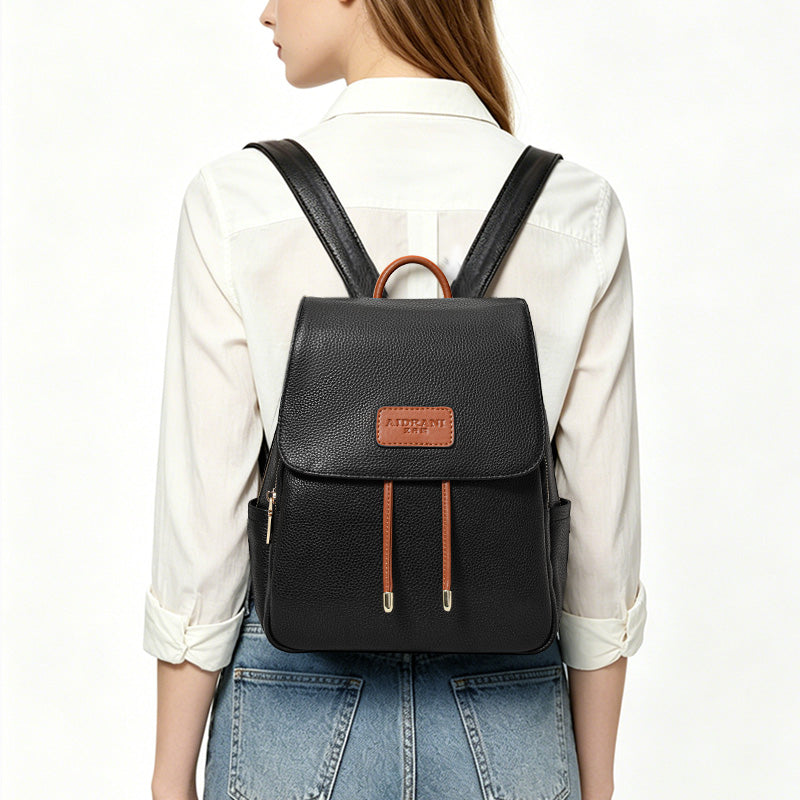 Genuine cowhide,pebble grain,flap backpack,women daily bag,convertible handbag,backpack carry,single shoulder cross carry,daily commute,short travel