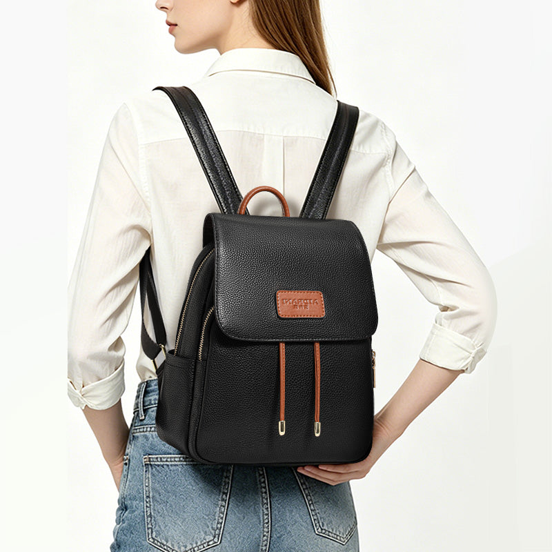 Genuine cowhide,pebble grain,flap backpack,women daily bag,convertible handbag,backpack carry,single shoulder cross carry,daily commute,short travel