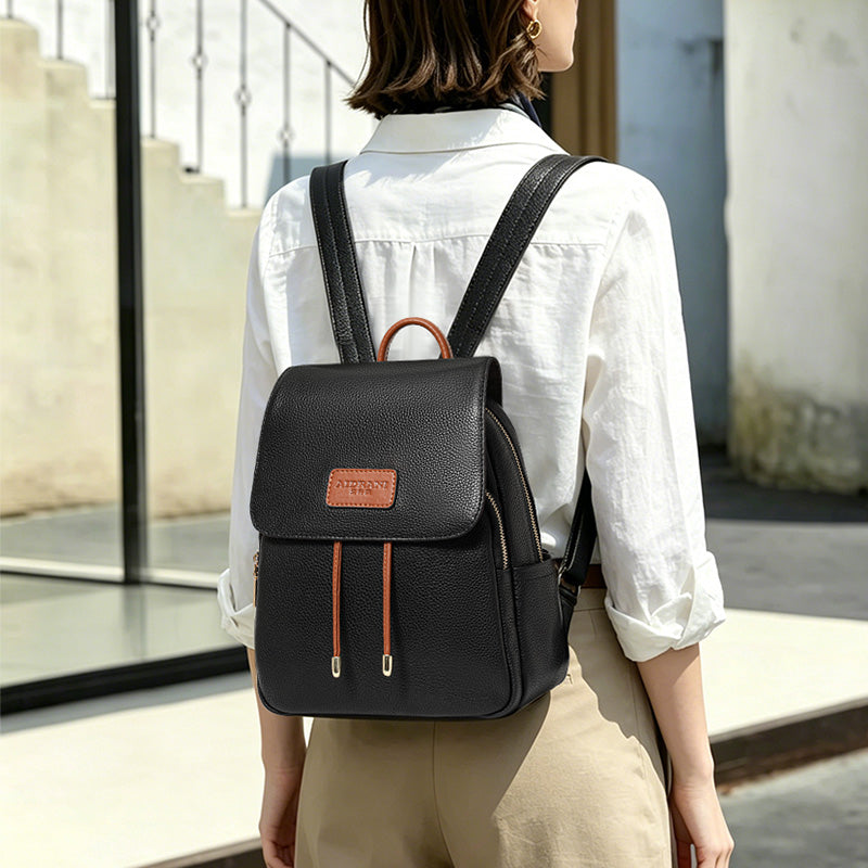 Genuine cowhide,pebble grain,flap backpack,women daily bag,convertible handbag,backpack carry,single shoulder cross carry,daily commute,short travel