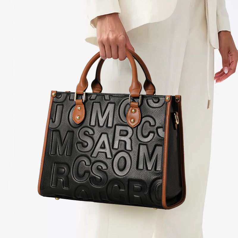 Genuine Cowhide,Embossed Pebble Grain,Color Block Square Tote,Dual Use Women Handbag,Hand Shoulder Carry,Office Travel