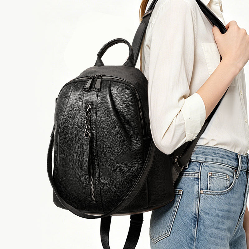 Genuine Cowhide,Pebble Soft Grain,Rounded Backpack,Women Anti Theft Convertible Bag,Backpack Carry,Cross Shoulder Carry,Daily Commute,Short Travel