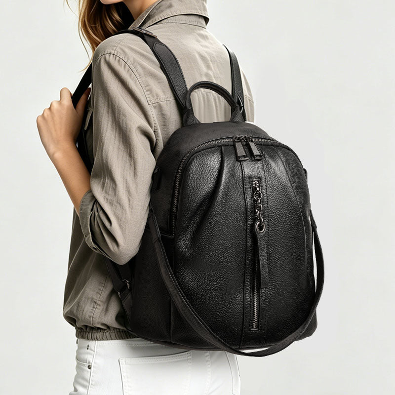 Genuine Cowhide,Pebble Soft Grain,Rounded Backpack,Women Anti Theft Convertible Bag,Backpack Carry,Cross Shoulder Carry,Daily Commute,Short Travel