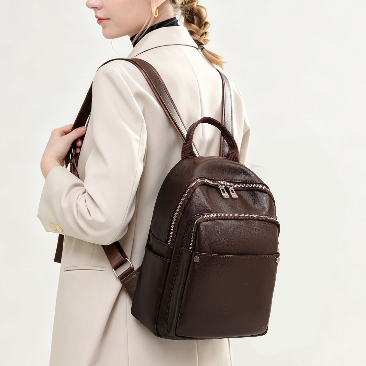 Genuine Cowhide,Smooth Soft Grain,Backpack,Women Anti Theft Convertible Bag,Backpack Carry,Hand Single Shoulder Carry,Daily Commute,Short Travel