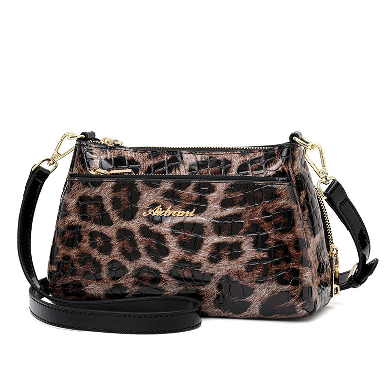 Genuine Cowhide Leopard Croc Embossed Womens Underarm Crossbody Bag,Adjustable Detachable Strap Multi Pocket Vintage Shoulder Purse