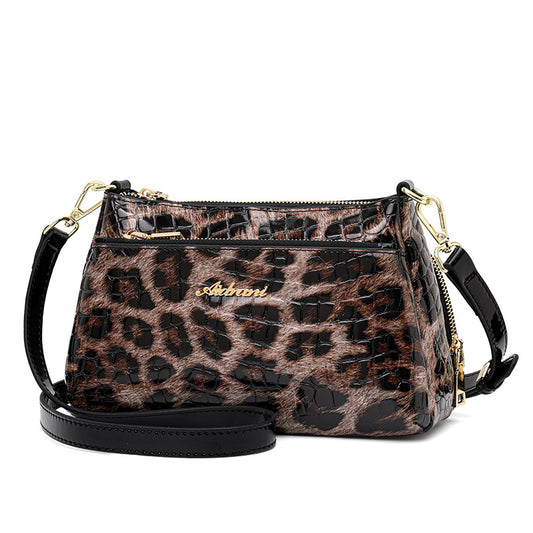 Genuine Cowhide Leopard Croc Embossed Womens Underarm Crossbody Bag,Adjustable Detachable Strap Multi Pocket Vintage Shoulder Purse
