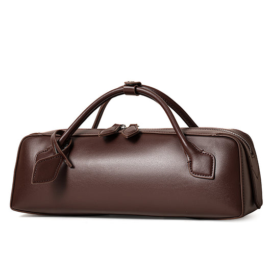 Genuine Cowhide,Smooth Plain Grain,Long Rectangular Bag,Women Hand Underarm Bag,Vintage Convertible Crossbody Bag,Hand Carry,Cross Shoulder Carry,Daily Commute,Short Travel