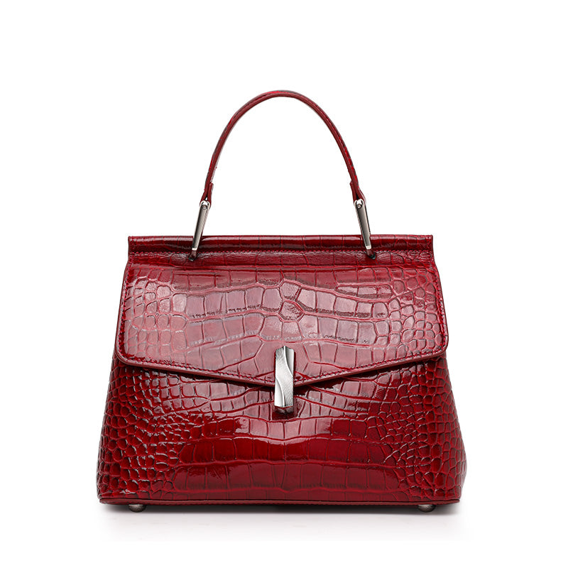 Genuine Cowhide,Glossy Crocodile Grain,Flap Handheld Bag,Vintage Women Adjustable Crossbody Bag,Hand Carry,Cross Shoulder Carry,Daily Commute,Party Trip