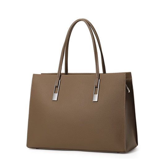Genuine Cowhide, Pebble Grain, Square Business Tote Bag, Women's Detachable Strap Bag, Hand Carry, Cross Shoulder Carry, Business Work, Daily Commute
