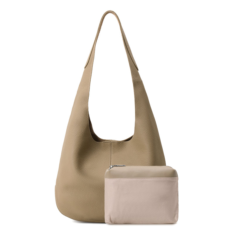 Genuine Cowhide Womens Hobo Tote Bag,Pebbled Grain Combo Shoulder Purse,Large Capacity Commute Mother Daughter Handbag
