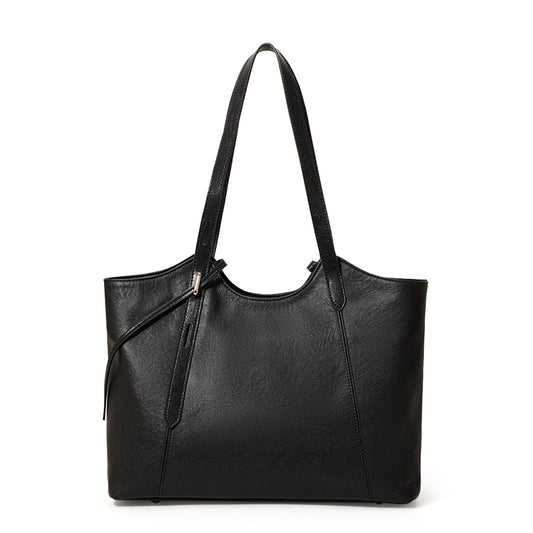 Genuine Cowhide Women's Tote Bag, Oil Wax Grain Leather Shoulder Bag, Adjustable Strap Large Capacity Work Handbag