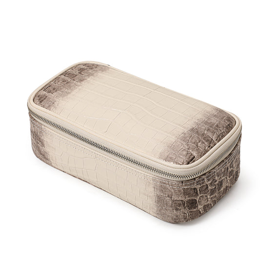 Genuine Cowhide Women's Makeup Bag, Crocodile Embossed Portable Cosmetic Pouch, Mini Travel Skincare Storage Case