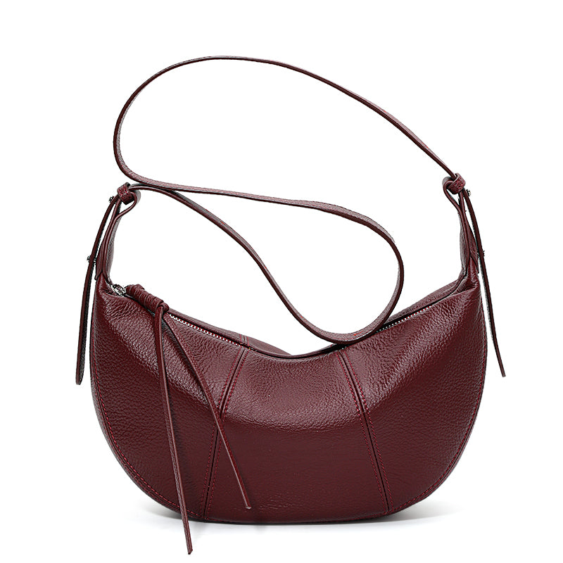 Genuine Cowhide Womens Bag,Pebbled Crescent Hobo Purse,Dual Replaceable Straps Minimal Underarm Crossbody Shoulder Bag