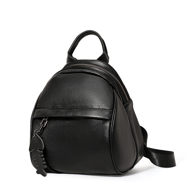 Genuine Cowhide,Pebble Grain,Mini Round Backpack,Women Anti Theft Multi Function Bag,Dual Shoulder Carry,Cross Carry,Daily Shopping,Short Trip