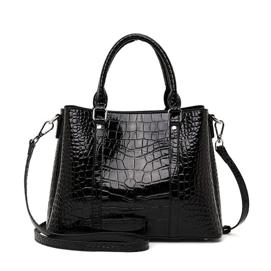 Top Layer Cowhide Women's Tote Bag, Glossy Crocodile Embossed Trapezoid Handbag with Detachable Shoulder Strap and Multiple Compartments
