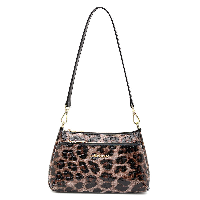 Genuine Cowhide Leopard Croc Embossed Womens Underarm Crossbody Bag,Adjustable Detachable Strap Multi Pocket Vintage Shoulder Purse