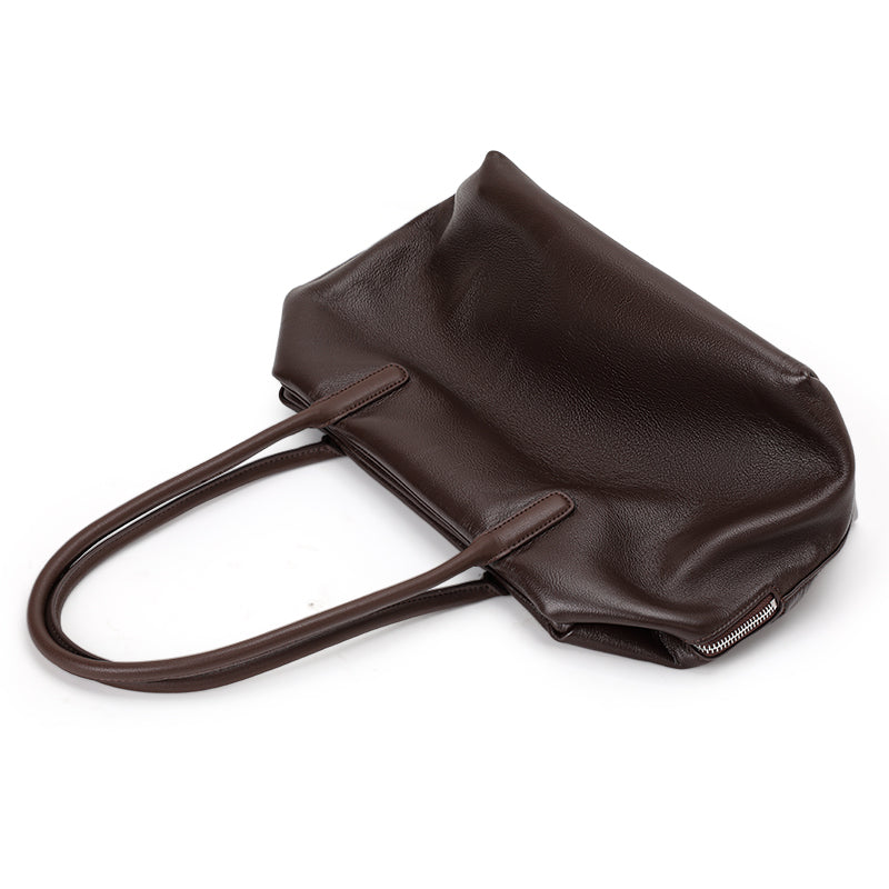 Genuine Cowhide Womens Handheld Tote,Pebbled Grain Large Capacity Shoulder Bag,Multi Compartment Daily Commute Handbag